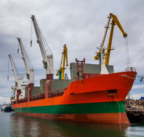 Cargo ship in the port. Kamchatka Peninsula.